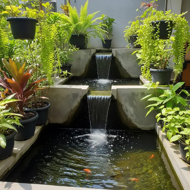 Model Teras Rumah 2x2 dengan Kolam Ikan Mini (Image by Gemini AI)
