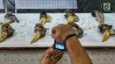 Seseorang mengambil gambar barang bukti burung Julang Sulawesi yang ditunjukkan di Bareskrim, Jakarta, Selasa (5/3). Pelaku jual beli Julang Sulawesi memasarkan satwa dilindungi tersebut lewat media sosial. (Liputan6.com/JohanTallo)
