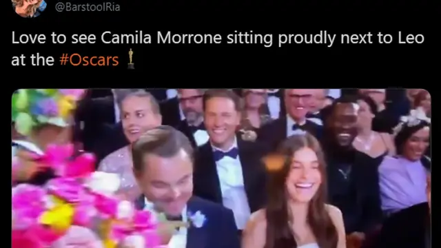 Camila Morrone dan Leonardo DiCaprio duduk berdampingan di Piala Oscar 2020 (Twitter/ BrastoolRia)