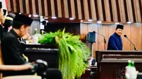Presiden Prabowo Subianto dalam pidato pertamanya usai Pengucapan Sumpah sebagai Presiden Republik Indonesia masa jabatan 2024-2029, di Gedung Nusantara MPR/DPR/DPD, Jakarta, pada Minggu, 20 Oktober 2024. Foto: BPMI Setpres/Laily Rachev