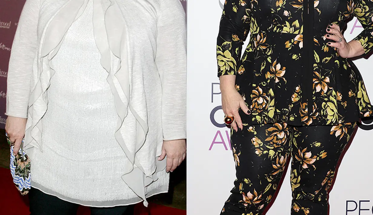 Melissa McCarthy berhasil banget menurunkan berat badannya. Meski demikian ia sama-sama terlihat ceria! (REX/Shutterstock/HollywoodLife)