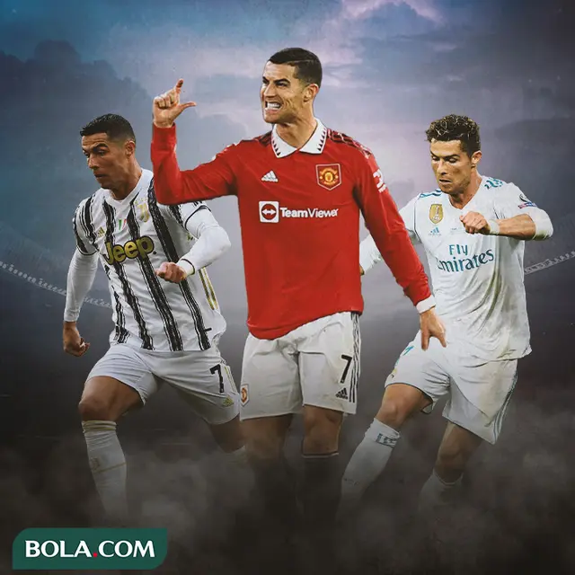 Ilustrasi - Cristiano Ronaldo dengan Jersey Juventus, Manchester United, Real Madrid