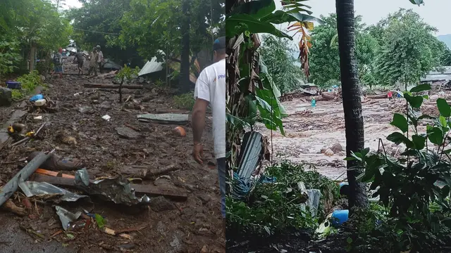 Banjir bandang di Flores Timur, Minggu (4/4/2021). (dok BNPB)