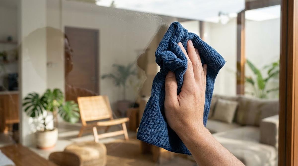 Membersihkan Kaca dengan Kain Mikrofiber