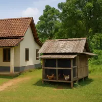 Ilustrasi Rumah dengan Kandang Ayam (Image by ChatGPT)