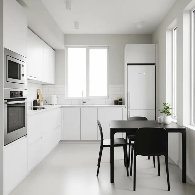 Dapur Rumah Minimalis Menyatu Ruang Makan dengan Meja Keramik Simpel