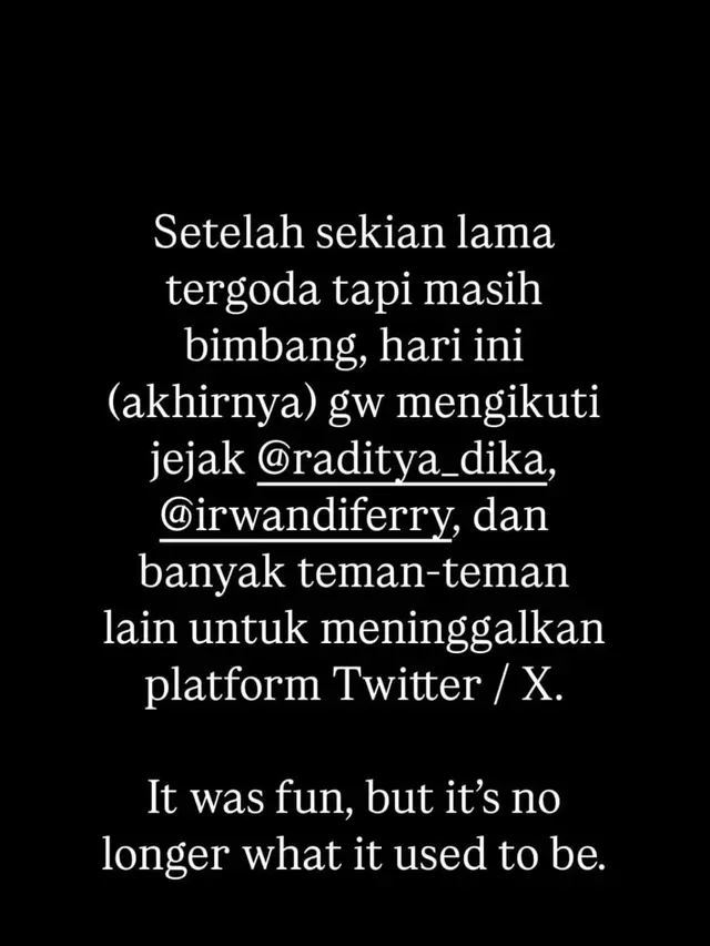 Unggahan Ernest Prakasa. (Foto: Dok. Instagram @ernestprakasa)