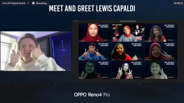 Tangkapan layar suasana temu sapa virtual bareng Lewis Capaldi.