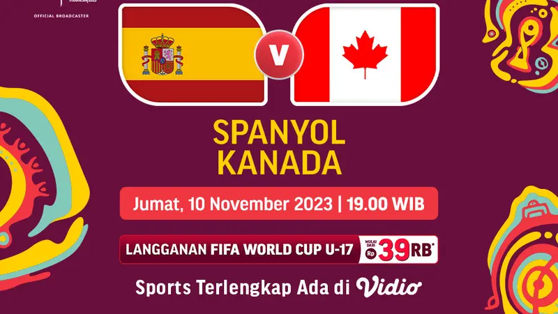 Jadwal dan Live Streaming Piala Dunia U-17 Spanyol U-17 vs Kanada U-17 di Vidio