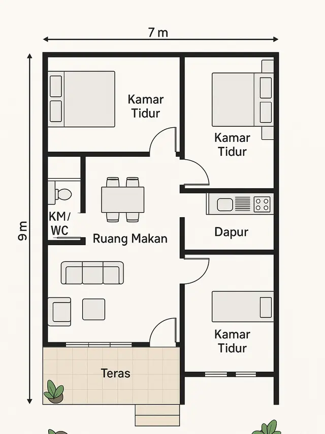 Desain Rumah Minimalis 3 Kamar Ukuran 7x9