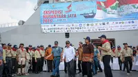 Wakil Presiden RI, Jusuf Kalla, melepas rombongan Ekspedisi Nusantara Jaya 2015 di Dermaga Markas Komando Lintas Laut Militer (Makolinlamil), Jakarta.