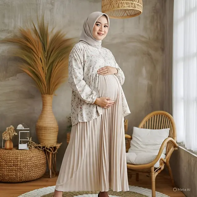 Outfit Ibu Hamil Pakai Rok Plisket