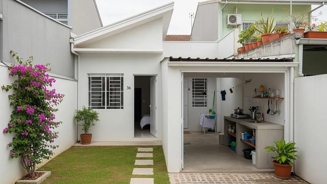 Desain Rumah 1 Lantai Tipe 36 di Gang Sempit dengan Dapur Belakang Terbuka/Gemini AI