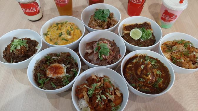 Beragam menu rice bowl di gerai Mangkok Ku. (Liputan6.com/Pramita Tristiawati)