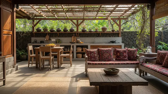 Model Dapur Semi Outdoor yang Cocok untuk Rumah Kampung (AI)