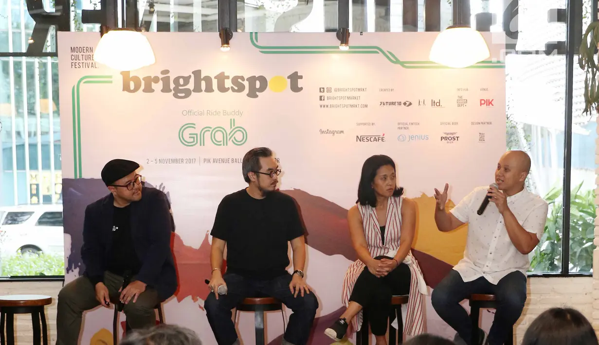 Suasana jumpa pers persiapan perhelatan Brightspot bertema Modern Culture Festival di SCBD Jakarta, Kamis (26/10). Festival diadakan di PIK Avenue Ballroom pada 2-5 November 2017. (Liputan6.com/Angga Yuniar)