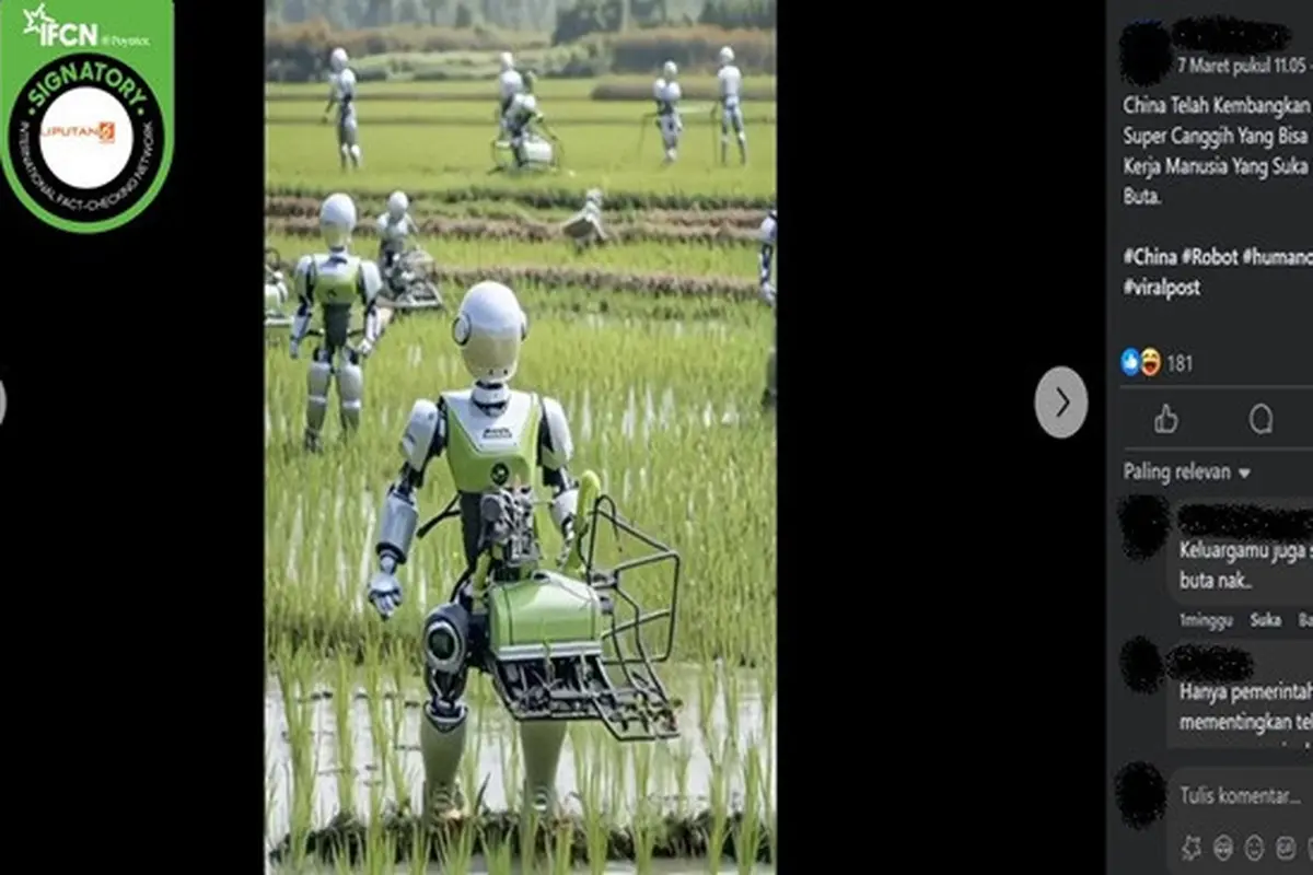 Gambar tangkapan layar foto yang diklaim sebagai robot petani super canggih buatan China. (sumber: Facebook)