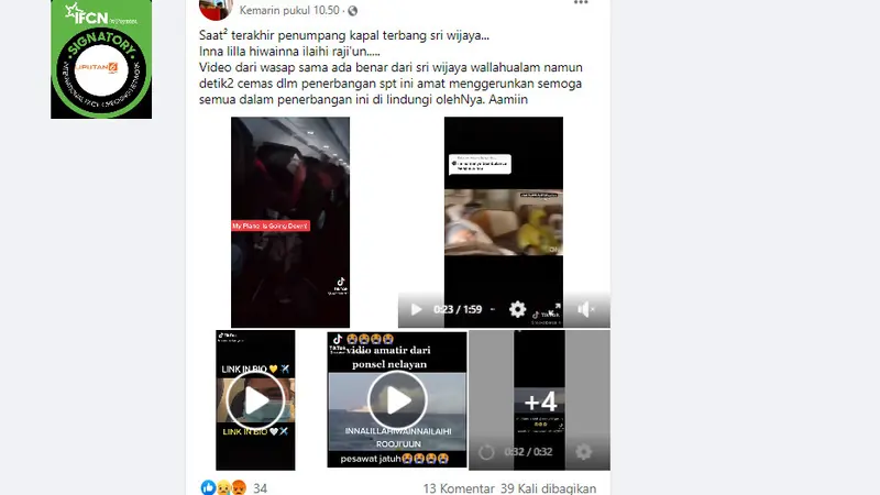 Cek Fakta Liputan6.com menelusuri rangkaian video yang diklaim saat-saat terakhir penumpang Sriwijaya Air