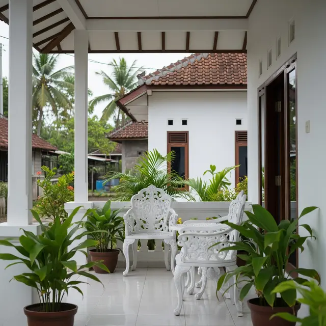 9 Model Teras Rumah Desa dengan Kursi Cor Minimalis yang Nyaman, Menciptakan Ketenangan