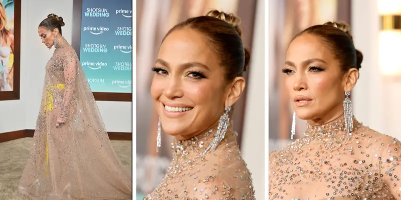 Pesona Jennifer Lopez Kenakan Gaun Transparan di Pemutaran Film Shotgun Wedding