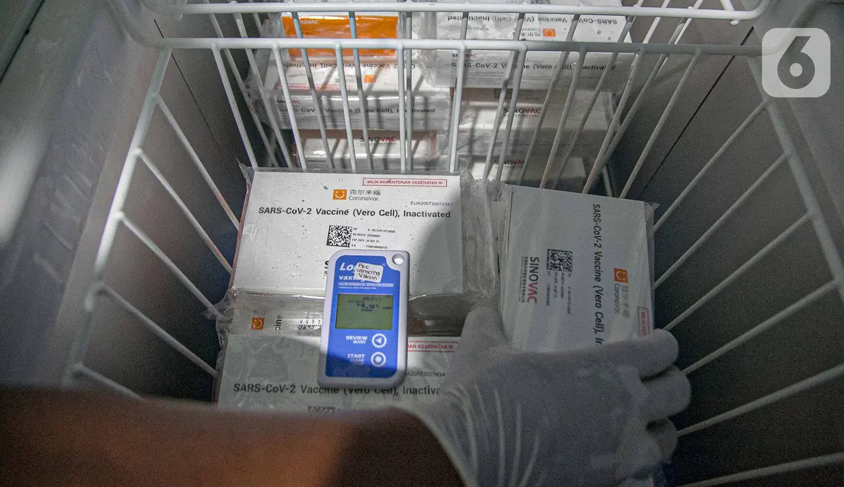 Petugas kesehatan membongkar kotak vaksin Covid-19 buatan Sinovac Biotech Ltd. di Puskesmas Cilincing, Jakarta, Rabu (13/1/2021). Pemprov DKI akan menggelar vaksinasi di 453 fasilitas kesehatan DKI Jakarta dengan jumlah dosis vaksin sebanyak 39.200 vaksin. (Liputan6.com/Faizal Fanani)