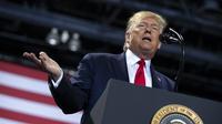 Presiden Donald Trump ketika berbicara di Kellogg Arena terkait pemakzulannya. (Source: AP/ Evan Vucci)