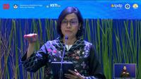 Menteri Keuangan (Menkeu) Sri Mulyani Indrawati&nbsp;dalam acara Konvensi Sains, Teknologi dan Industri Indonesia ITB, Kamis (7/8/2025). (Liputan6.com/Tira)