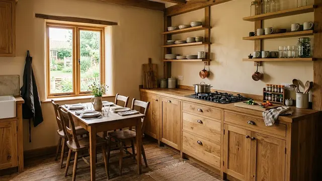 Dapur Kayu dengan Meja Makan Sederhana