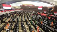 Suasana pembukaan masa persidangan I DPR tahun sidang 2023-2024 di Gedung Nusantara, Kompleks Parlemen, Senayan, Jakarta, Rabu (16/8/2023). (Liputan6.com/Faizal Fanani)