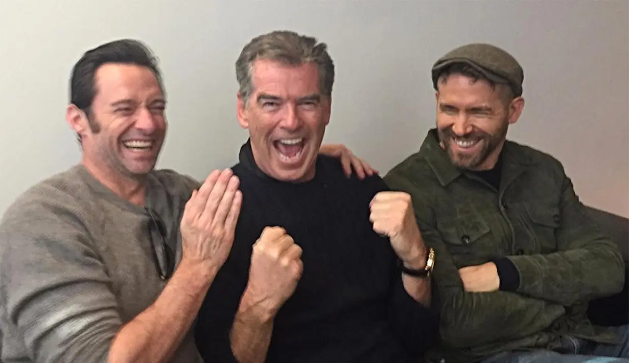 Pierce Brosnan, Hugh Jackman, dan Ryan Reynolds. (Instagram)