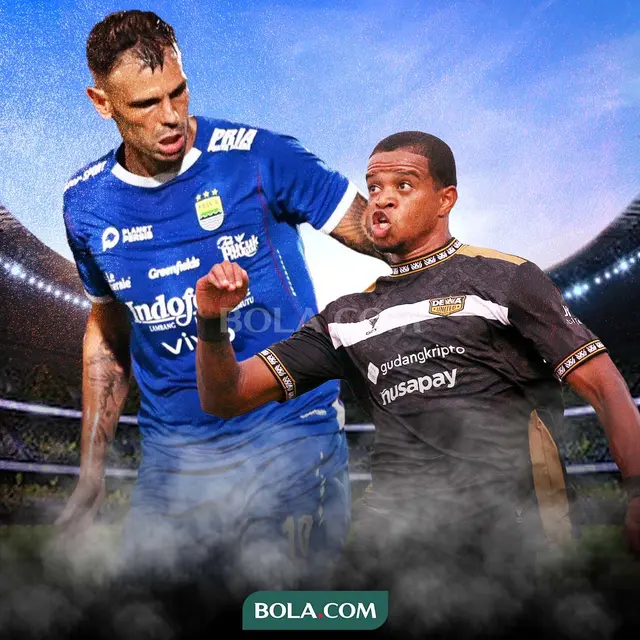Ilustrasi - Tyronne del Pino (Persib), Alex Martins (Dewa United)