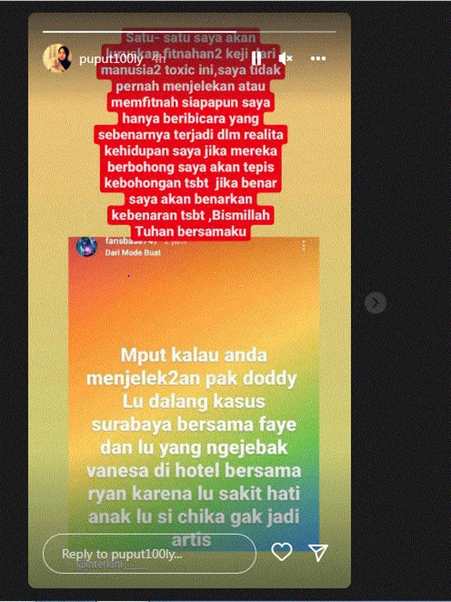 Puput Bantah Tudingan Telah Mnejebak Vanessa ANgel dalam kasus Prostitusi Online