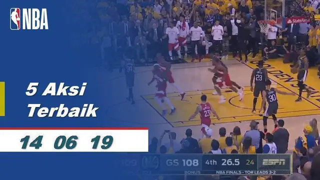 Berita video aksi-aksi terbaik yang terjadi pada game 6 Final NBA 2019, Toronto Raptors vs Golden State Warriors, yang berakhir dengan skor 114-110 di Oracle Arena, Jumat (14/6/2019) pagi hari WIB.