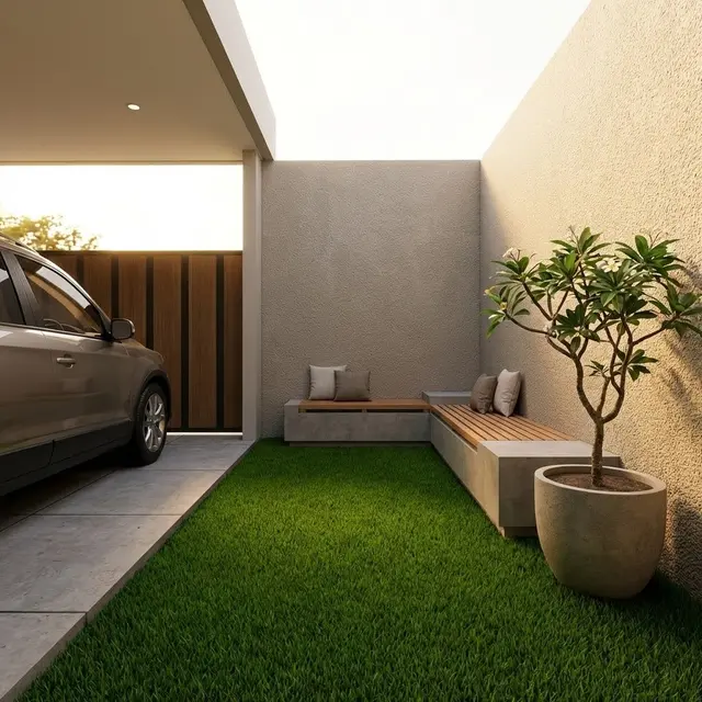 Model Taman Mini di Samping Carport