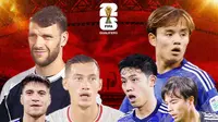 Kualifikasi Piala Dunia 2026 - Timnas Indonesia Vs Jepang - Jay Idzes, Maarten Paes, Kevin Diks Vs Takefusa Kubo, Kaouri Mitoma, Wataru Endo (Bola.com/Adreanus Titus/Geaby Fadhilatu Sholikha)