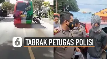Beredar video pengemudi angkutan umum tabrak petugas polisi saat hendak memberhentikannya.