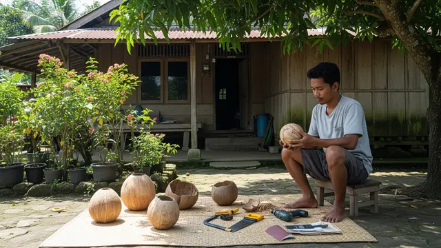 Menyiapkan Batok Kelapa Sebagai Bahan Utama