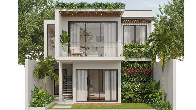 Desain Rumah Kecil 8x15 m dengan Konsep Tropis Modern yang Asri (Image by Gemini AI)