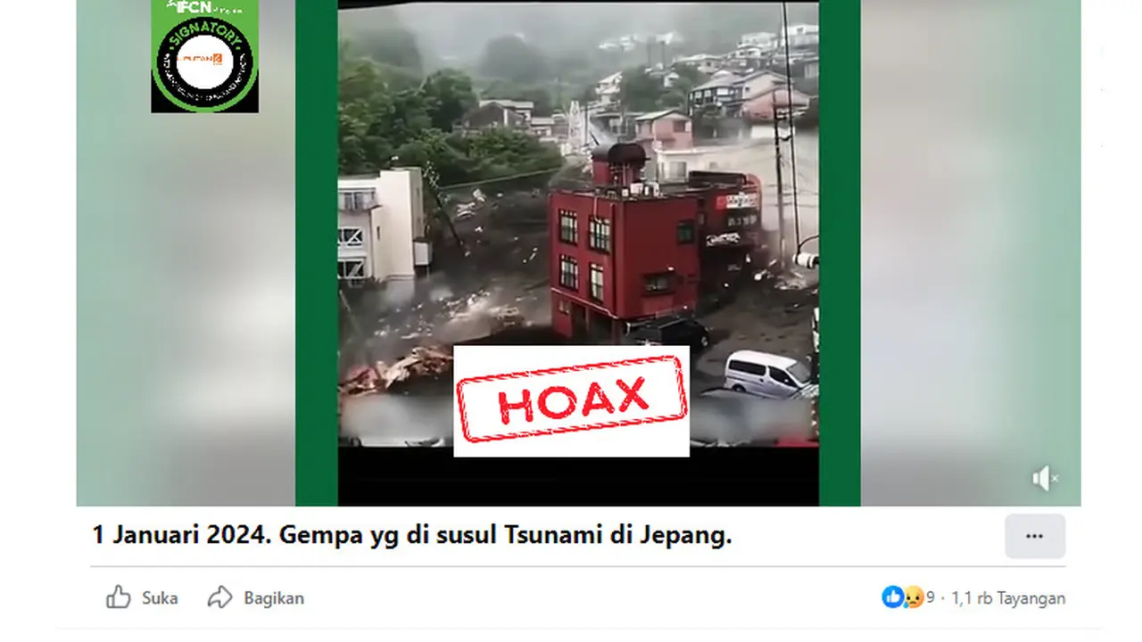 Tangkapan layar salah satu hoaks seputar Tsunami Jepang yang terjadi 1 Januari 2024