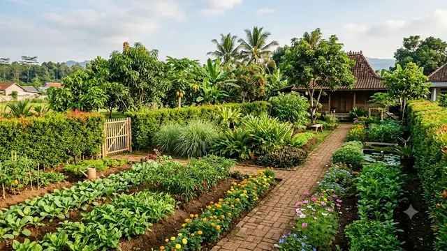 Kebun dengan Pagar Hidup dan Tanaman Berlapis