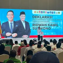 Sekjen PKB Hasanuddin Wahid menghadiri undangan deklarasi dukungan bakal calon gubernur dan wakil gubernur Pilkada Jakarta 2024, Ridwan Kamil -Suswono, Senin (19/8/2024). (Liputan6.com/ Nanda Perdana Putra)