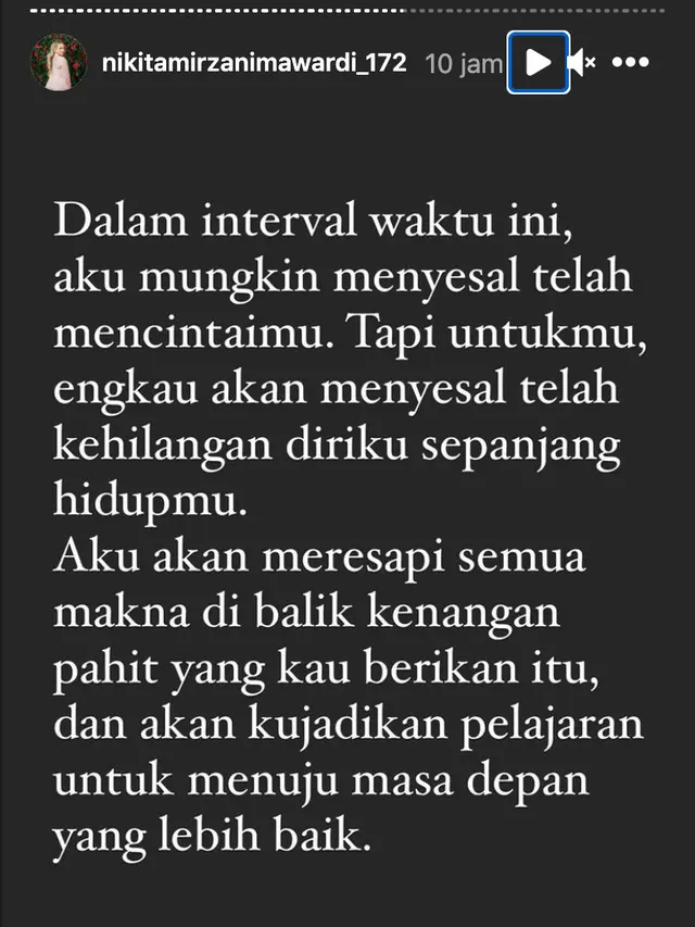Unggahan Nikita Mirzani. (Foto: Instagram @nikitamirzanimawardi_172)