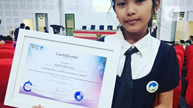 Andi Nisfatil Aira, aktivis cilik lingkungan. Pemudi generasi alpha yang berbuat nyata. (foto: Liputan6.com /ahmad Yusran)