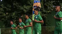 Pemain PSMS Medan berlatih di sela-sela kompetisi Liga 1. (Liputan6.com/Reza Efendi)