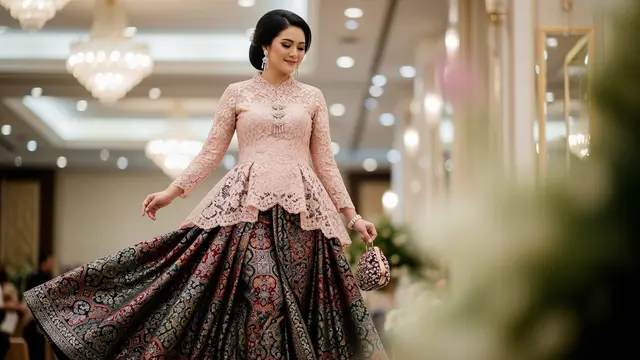 Model Atasan Brokat dengan Rok Batik Payung