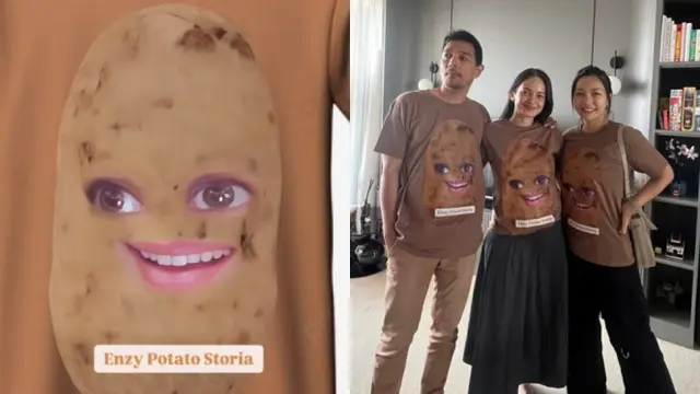 7 Potret Kejutan Ultah Enzy Storia dari Sahabat, Seru Pakai Kaos Gambar Kentang