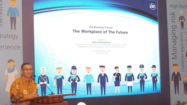Presiden Direktur dan CEO ISS Indonesia Elisa Lumbantoruan memberikan sambutan pada acara “ISS Business Forum: The Workplace of The Future”.
