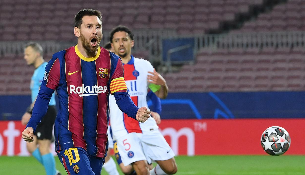 Lionel Messi. Striker Timnas Argentina ini telah mencetak 54 hattrick dengan rincian: 48 untuk Barcelona dan 6 untuk Timnas Argentina. (AFP/Lluis Gene)