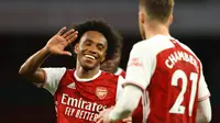 Willian. Gelandang Arsenal yang sebelumnya memperkuat Chelsea selama 7 musim ini, mulai 2013/2014 hingga 2019/2020, telah mencetak 38 gol di ajang Premier League hingga kini. (AFP/Richard Heathcote/Pool)