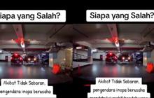 Begini Jadinya kalau Gak Sabaran, Cari Parkir di Basement Berujung Serempetan